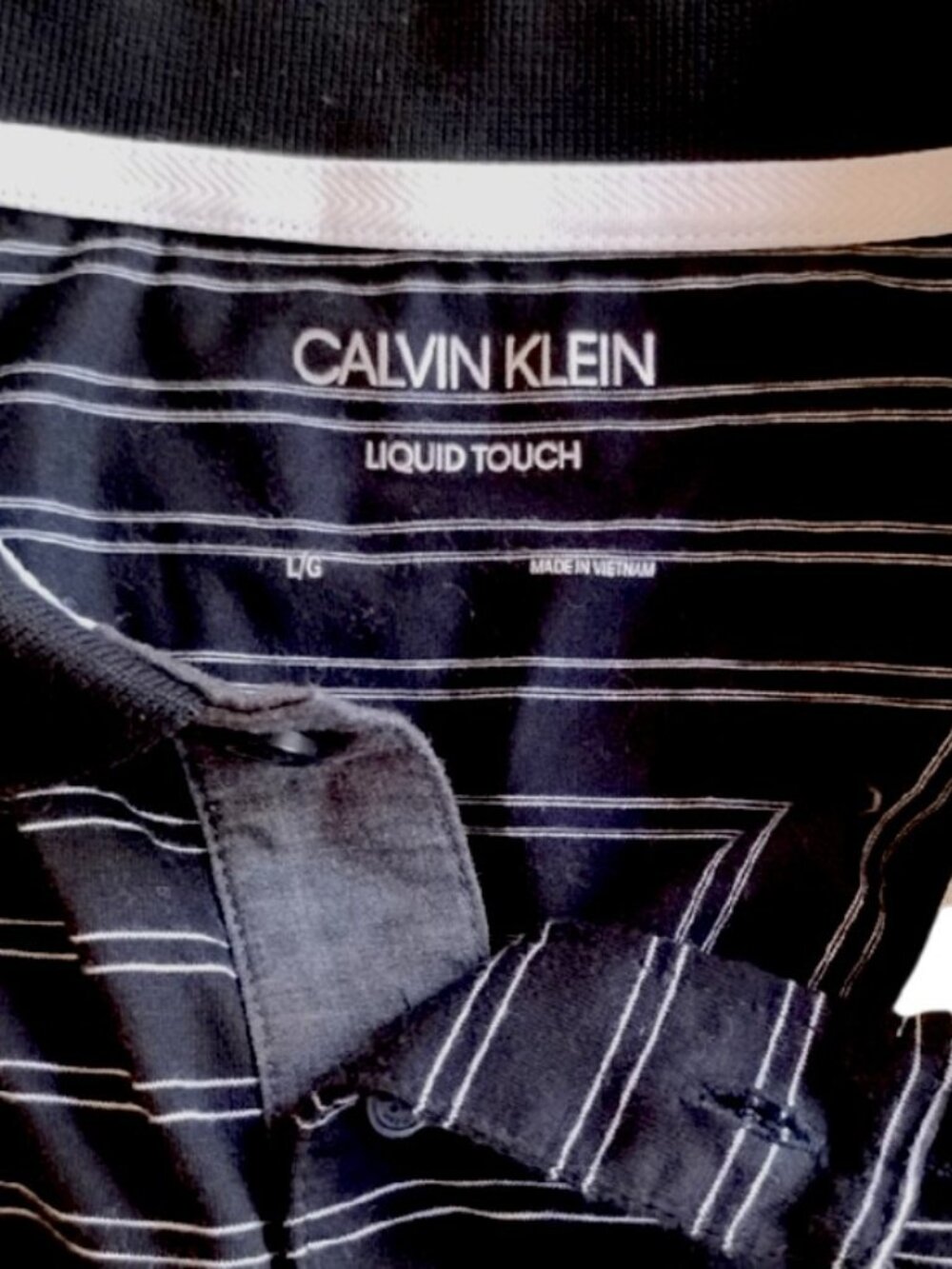 NWOT Calvin Klein Liquid Touch Striped Cotton Polo Shirt L Black White - Picture 3 of 7